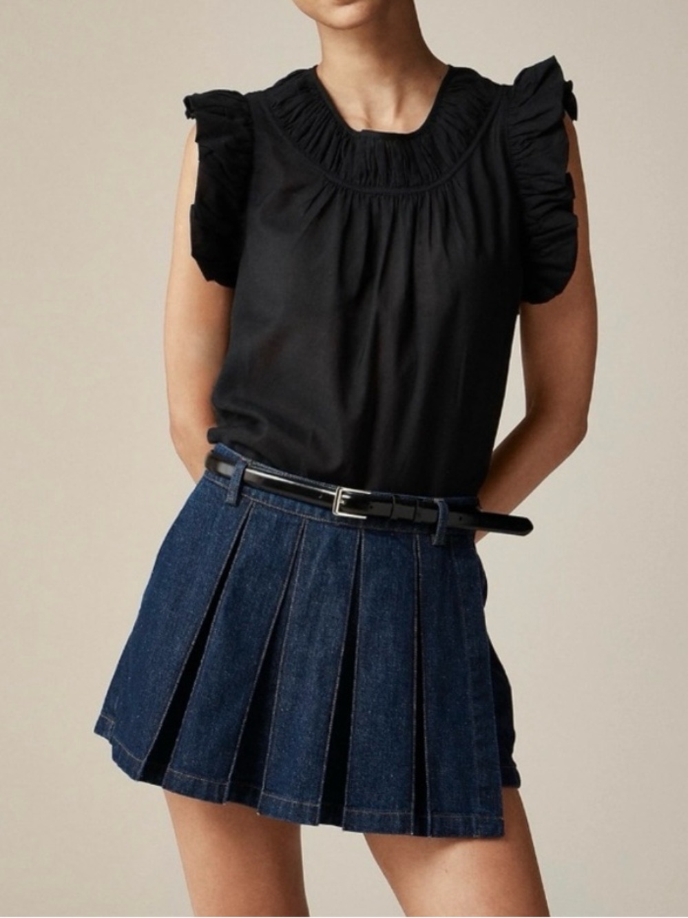 J.Crew NWT Gathered Ruffle-Sleeve Top in Cotton-Blend Voile, Black, X-Large